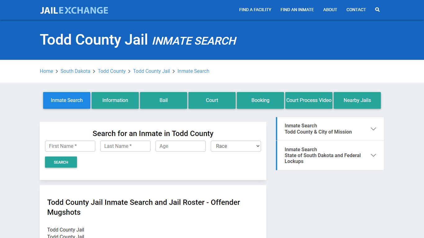 Todd County Jail, SD Inmate Search: Roster & Mugshots