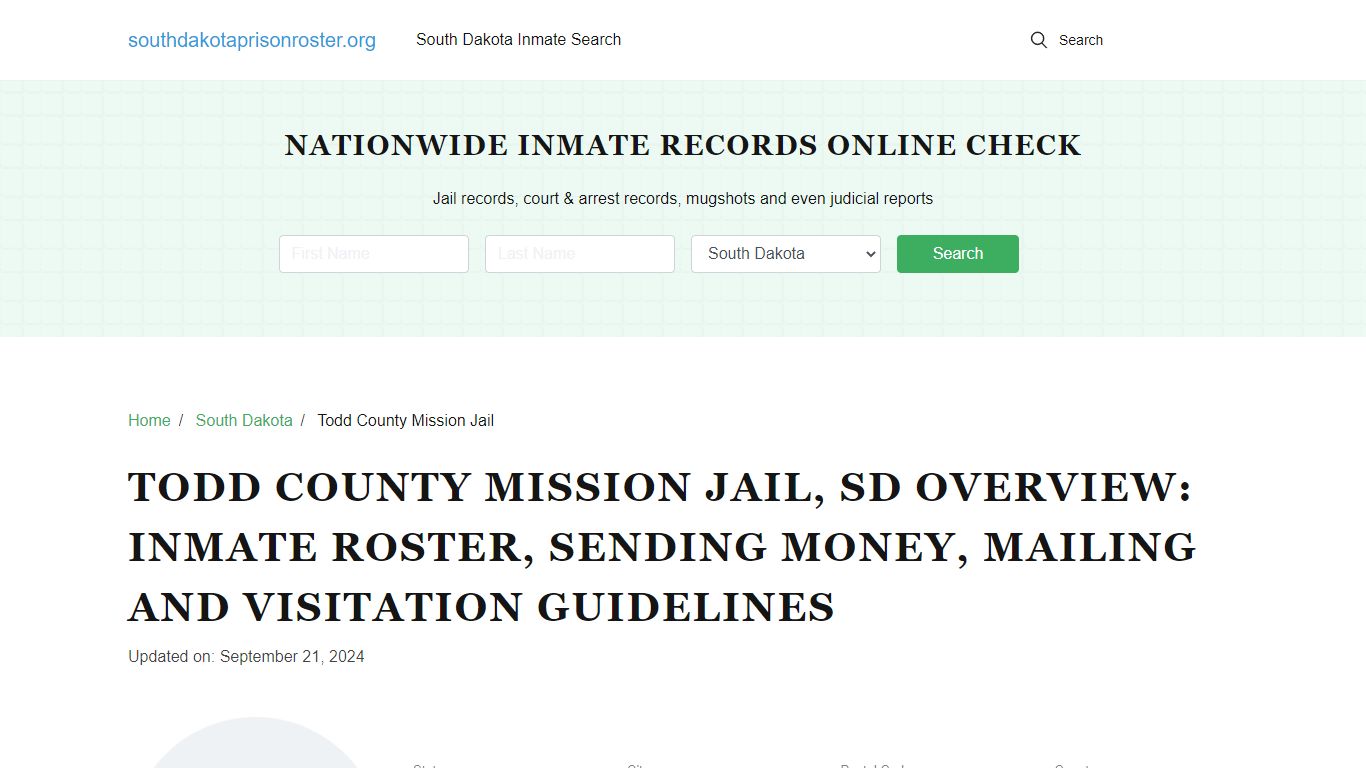 Todd County Mission Jail, SD: Offender Search, Visitation & Contact Info